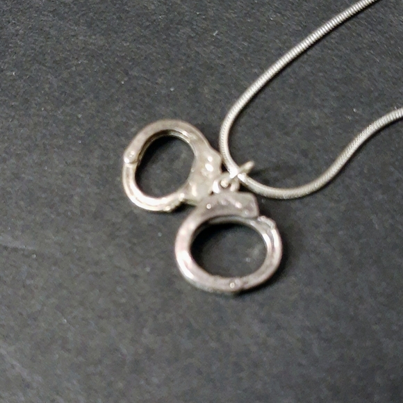Silver Handcuffs Delicate Chain Necklace 19" - Picture 2 of 6